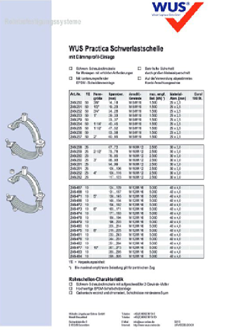 WUS Practica Schwerlastschelle mit Dämmprofileinlage